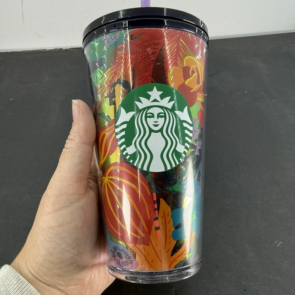 Starbucks 2022 Forest Dream Orange Aqua Terra Floral 16 oz Tumbler Cold Cup - Picture 3 of 7
